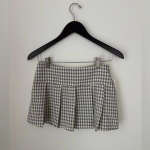 Plaid Pleated Mini Skirt Black White XS